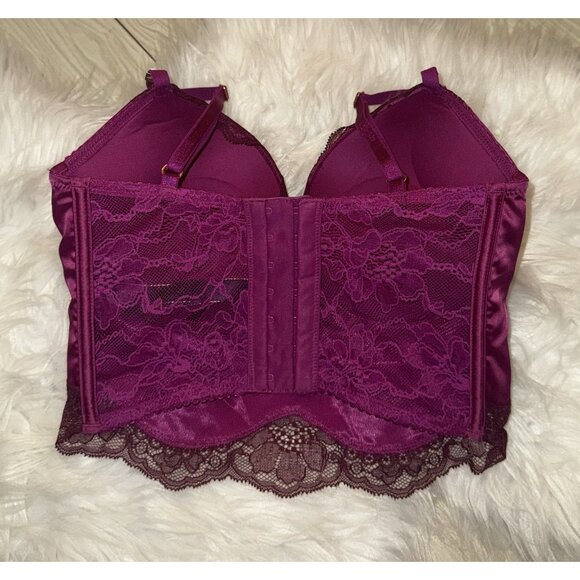 Victorias Secret Bombshell Plunge Bra Longline Add 2 Cups Satin Lace UW 32D New - Picture 4 of 7